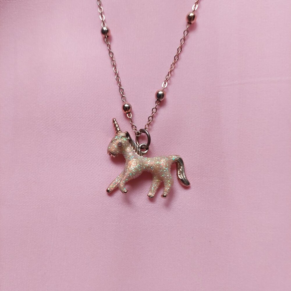 Pink rose gold glitter unicorn necklace